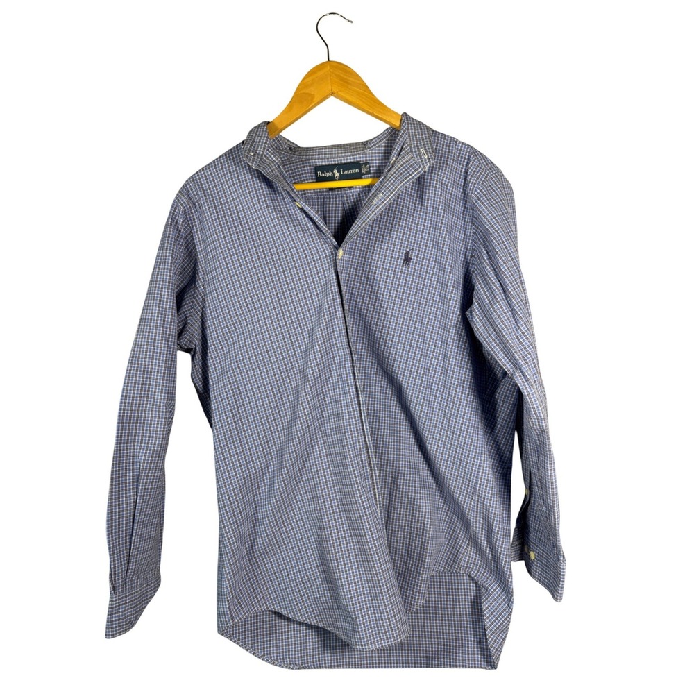Ralph Lauren Mens Blue White Micro Check Button Down Shirt 15.5 32/33‎